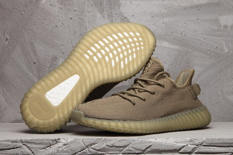Yeezy 350 V2 Knit Trainers in Taupe with Gum Sole - product image from the listing.
