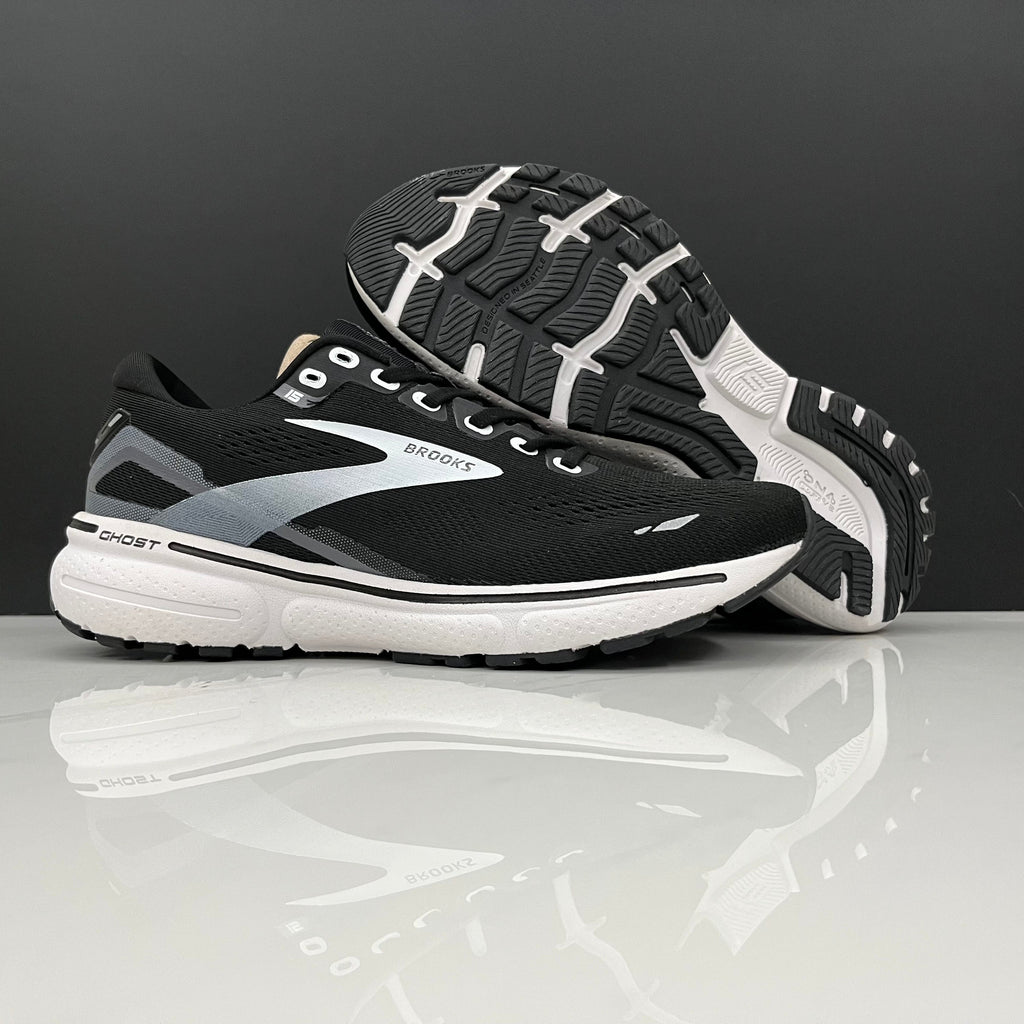 Brooks Ghost 15 Running Shoes, in Black and White - product image from the listing.