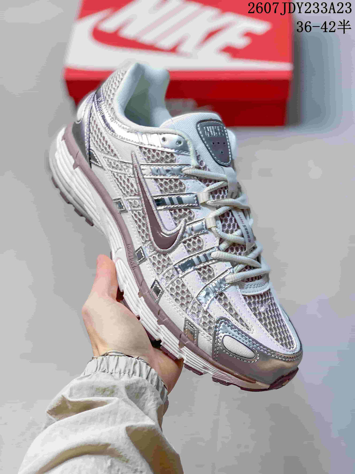 Nike P-6000 Premium Sneakers in White Silver Red 2607JDY233A23 - product image from the listing.