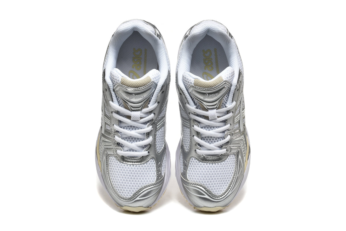White and Silver ASICS Gel-Kayano 14 Sneakers - product image from the listing.
