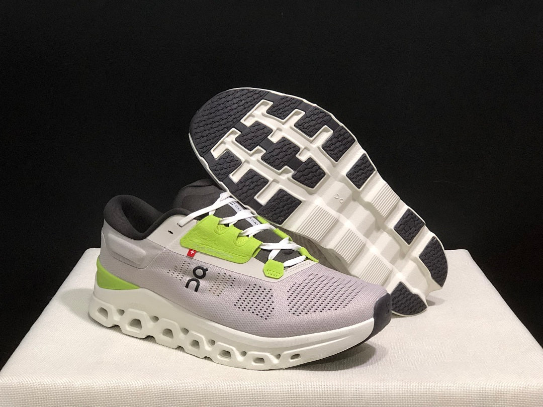 On Cloudstratus 3 Running Shoes, in White Grey Green - product image from the listing.