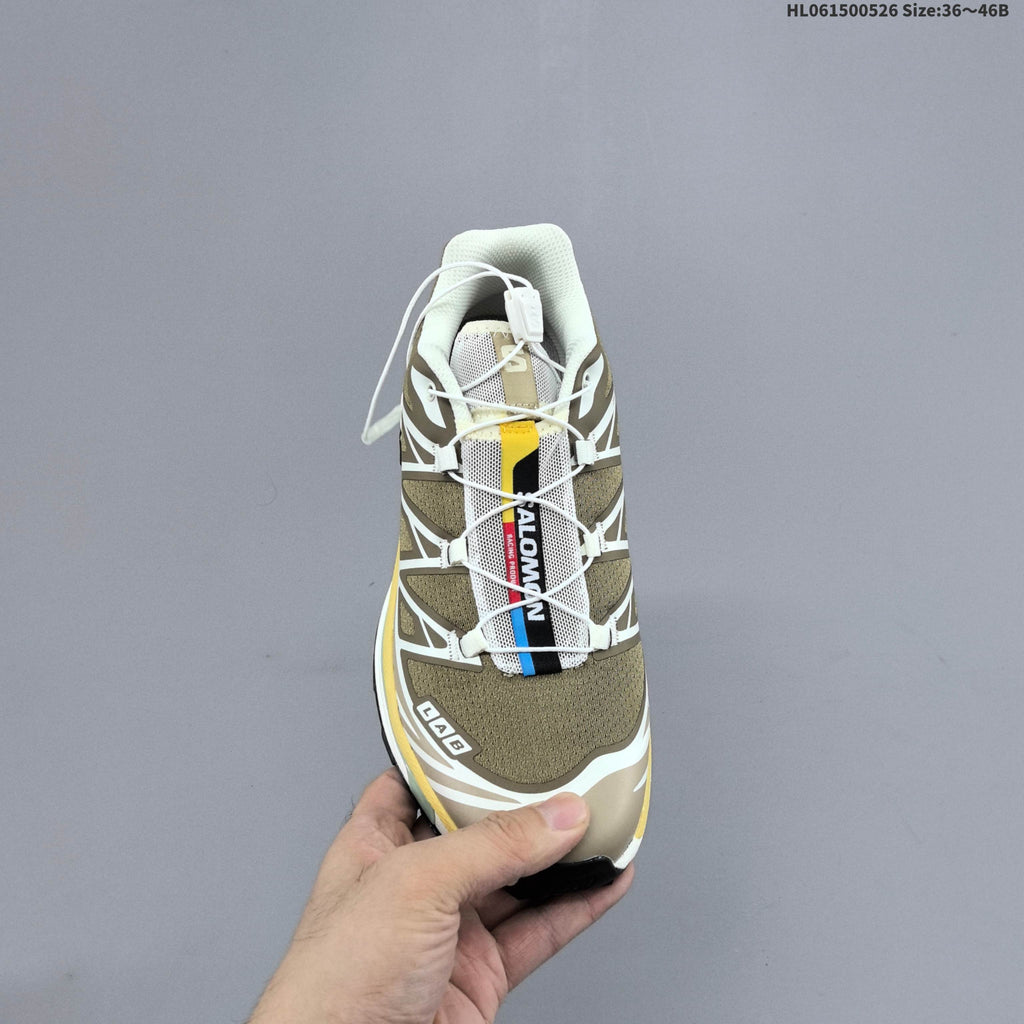 Olive and Beige Salomon XT-6 Trail Running Shoes - product image from the listing.