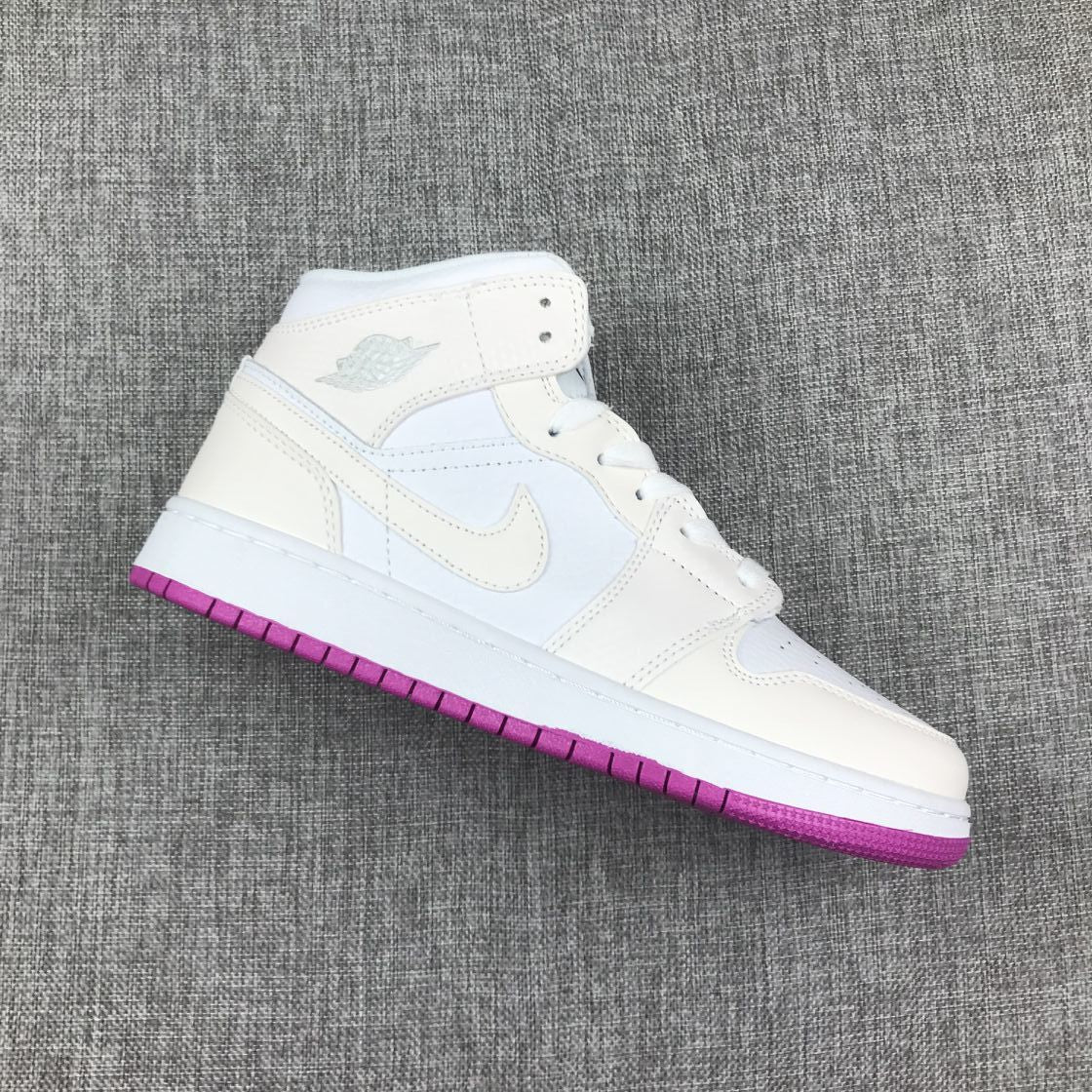 Jordan 1 Mid Grey White Fuchsia High-Cut Sneakers - product image from the listing.