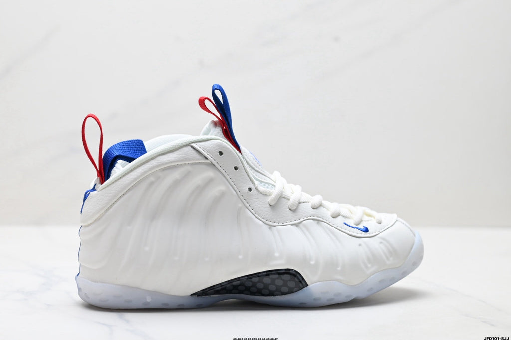 Nike Air Foamposite One Penny Hardaway Sneakers in White Red Blue - product image from the listing.