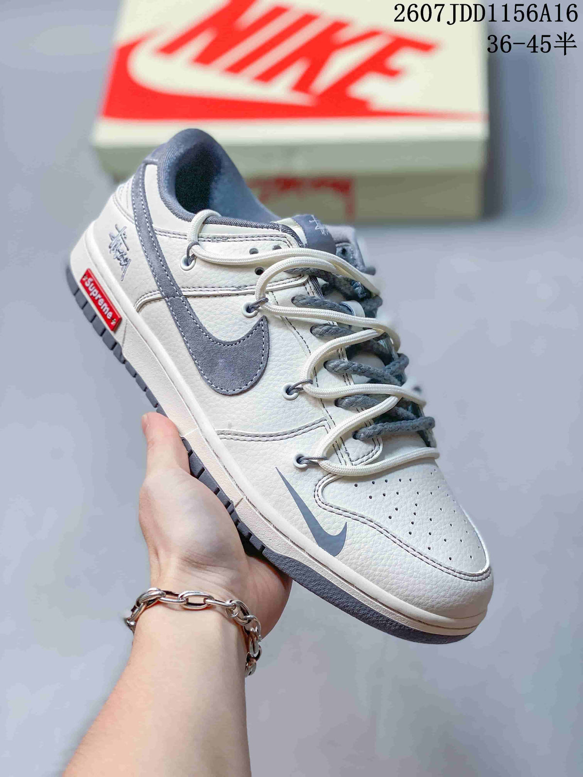 Nike SB Dunk Low Supreme-Style Sneakers in White Grey - product image from the listing.