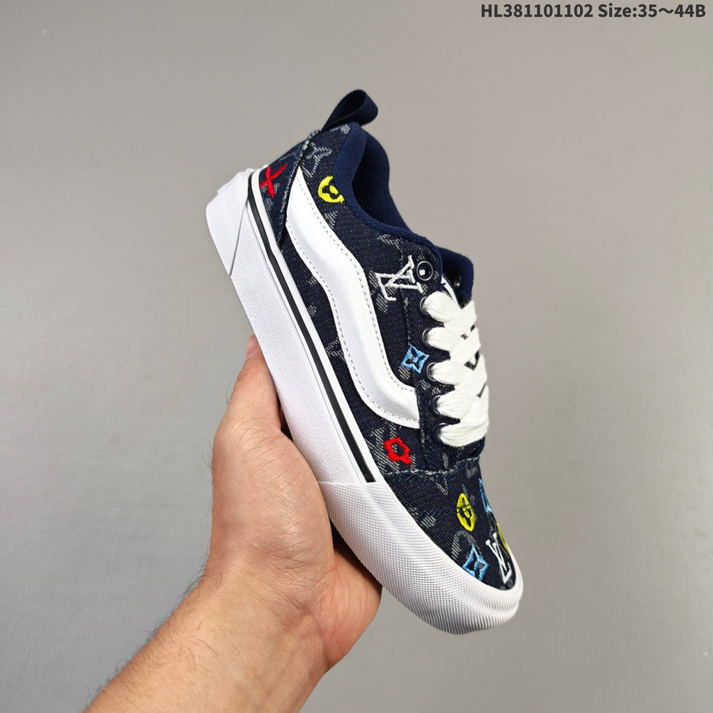 Vans Knu Skool Low-Top Sneakers in Navy Monogram in Denim - product image from the listing.