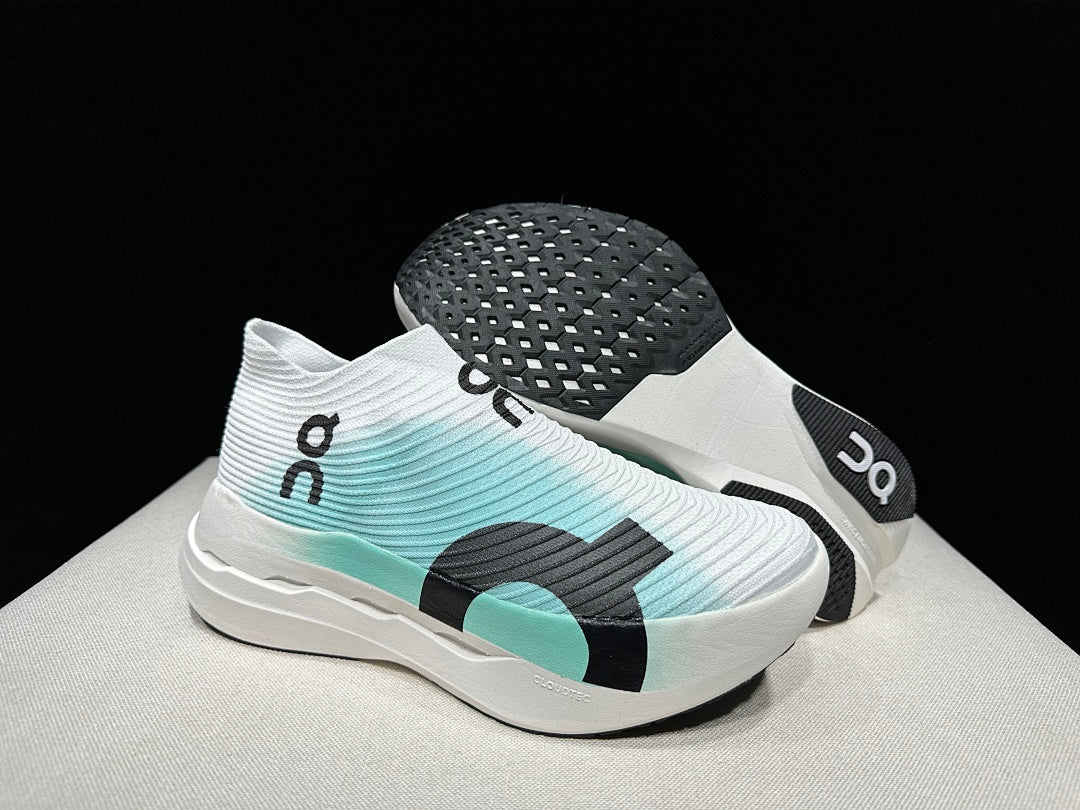 On Cloudboom Strike LS Running Shoes in White Light Green - product image from the listing.