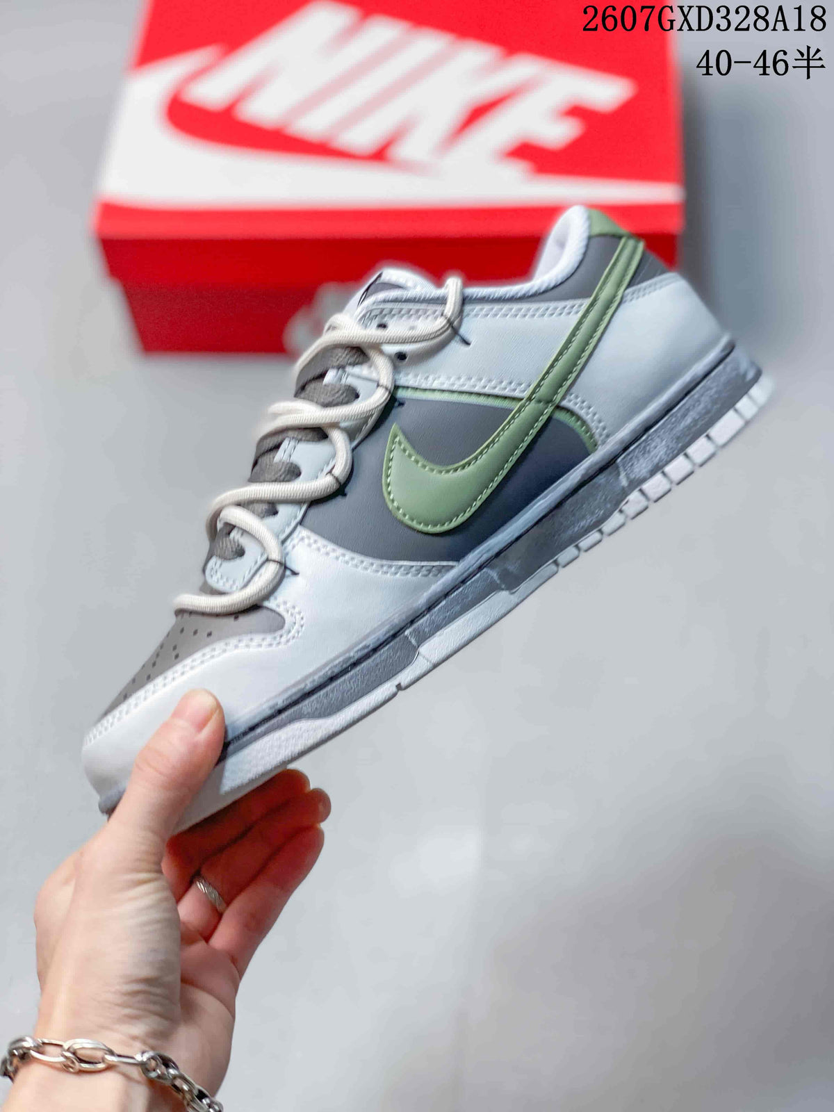 Nike Dunk Low Custom Gray Green Graffiti Trainers - product image from the listing.