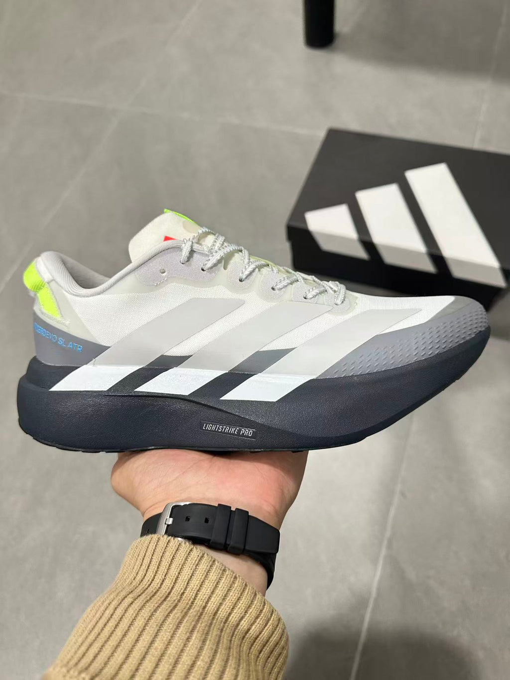 Adidas Lightstrike Pro Shoes for Running White Grey Neon - product image from the listing.