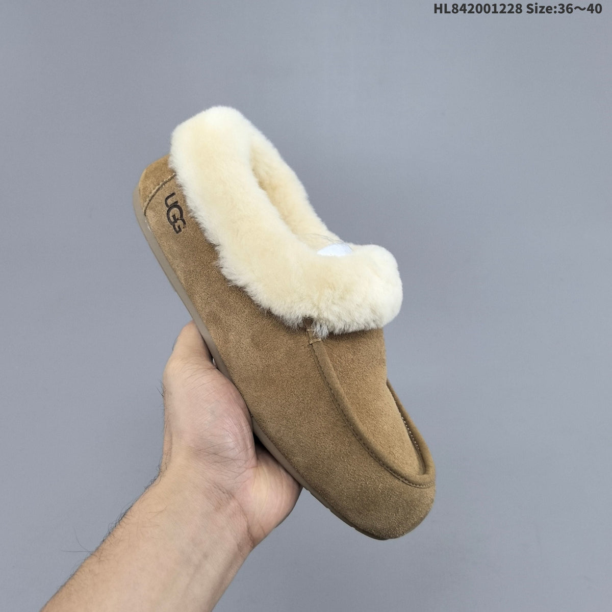 Classic Mini Dipper Suede Slippers with Faux-Fur Trim by UGG - product image from the listing.