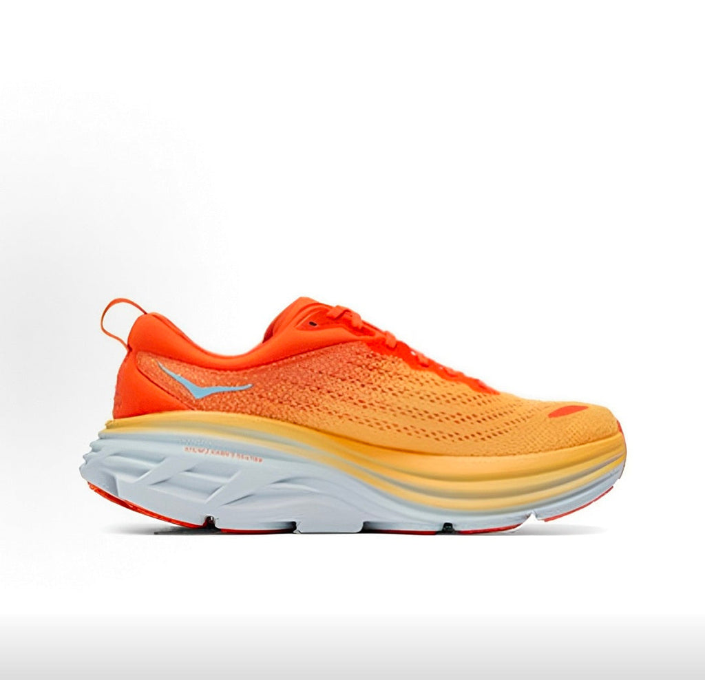 Orange and Yellow HOKA Bondi 8 Running Shoes - product image from the listing.