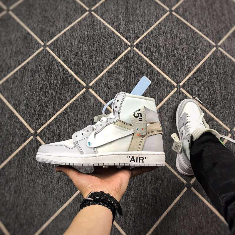 Jordan 1 High Off-White Style Sneakers in White Grey - product image from the listing.