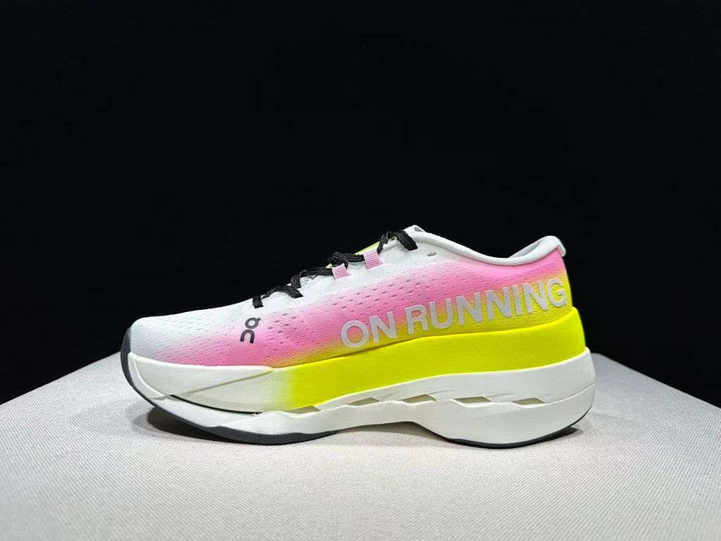 On Cloudboom Max Running Shoes, in White Pink Yellow - product image from the listing.