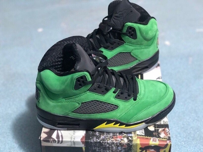Air Jordan 5 Green Black Yellow Sneakers CK6631-307 - product image from the listing.