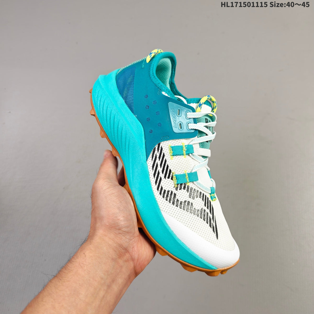 Saucony Endorphin Rift Trail Running Shoes, in White and Teal - product image from the listing.