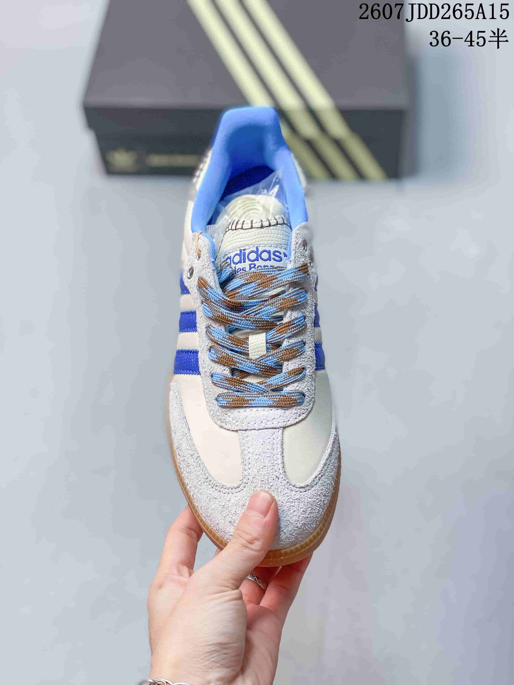 adidas Samba Leather Sneakers in White Blue Gum JDD265A15 - product image from the listing.