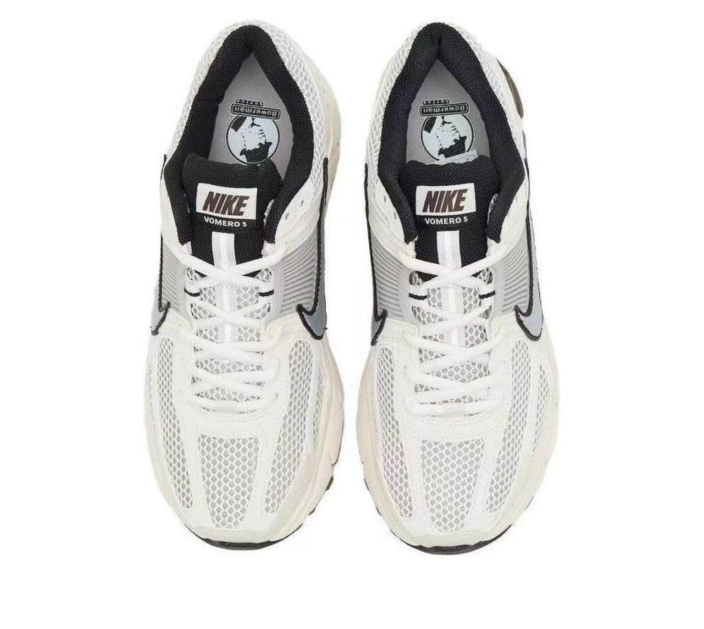 Metallic Silver and White Nike Vomero 5 Sneakers - product image from the listing.