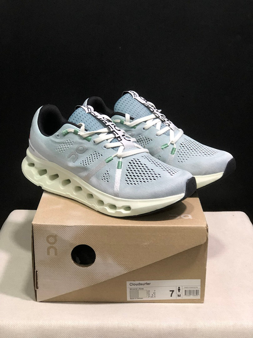On Cloudsurfer Shoes for Running in Mineral and Aloe - product image from the listing.