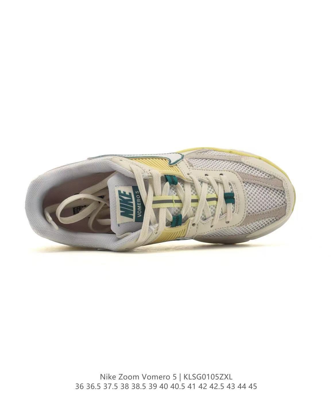 Nike Zoom Vomero 5 Sneakers, in Light Grey and Yellow Green - product image from the listing.