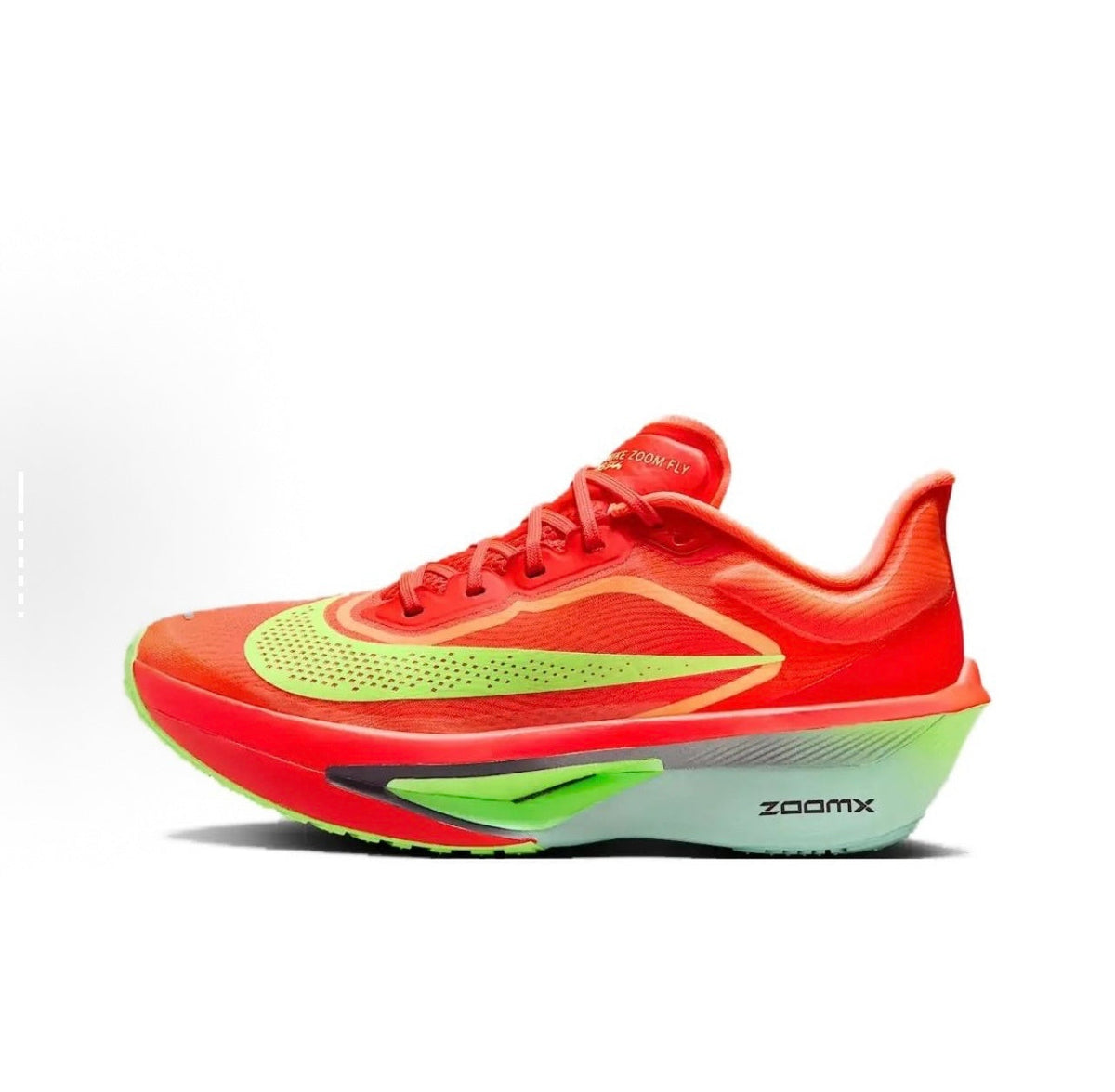 Orange and Volt Green Nike Zoom Fly Running Shoes - product image from the listing.