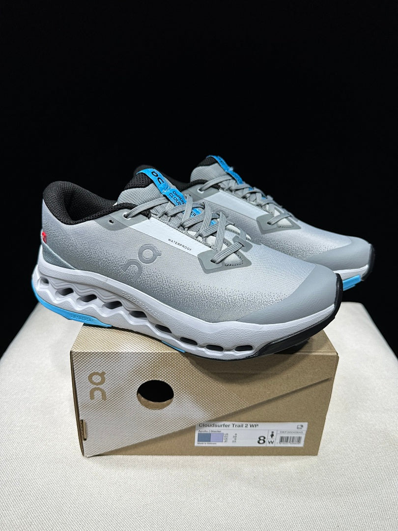 On Cloudsurfer Trail 2 Waterproof Trail Running Shoes in Gray Blue - product image from the listing.