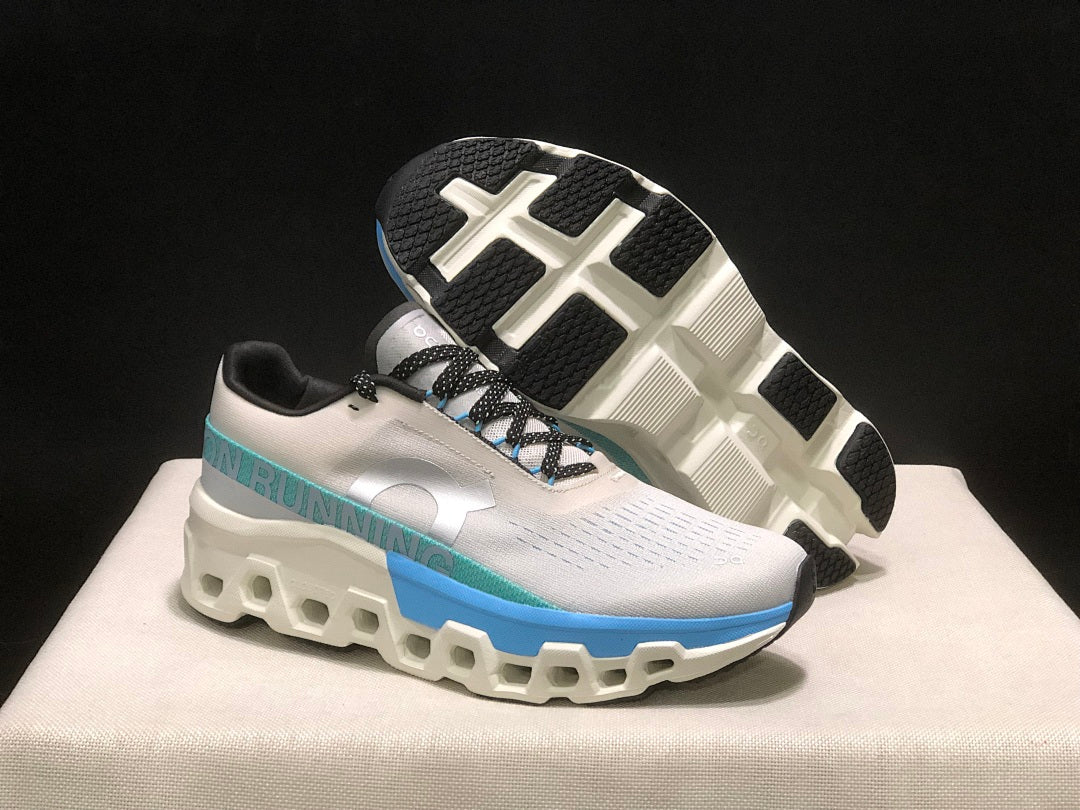 White and Blue On Cloudmonster 2 Running Shoes - product image from the listing.