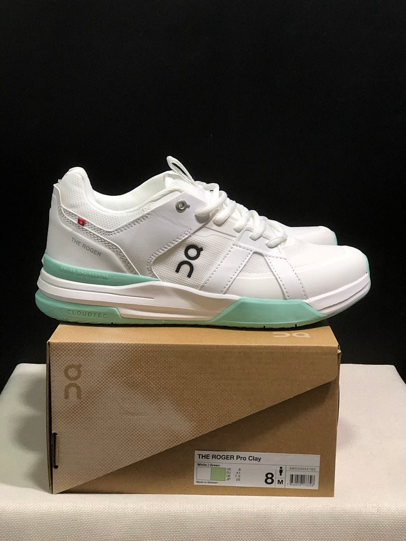 On THE ROGER Clubhouse Pro Tennis Shoes in White Mint Green - product image from the listing.
