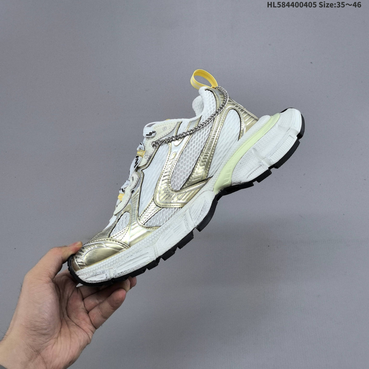 White and Metallic Gold Balenciaga Phantom Sneakers - product image from the listing.