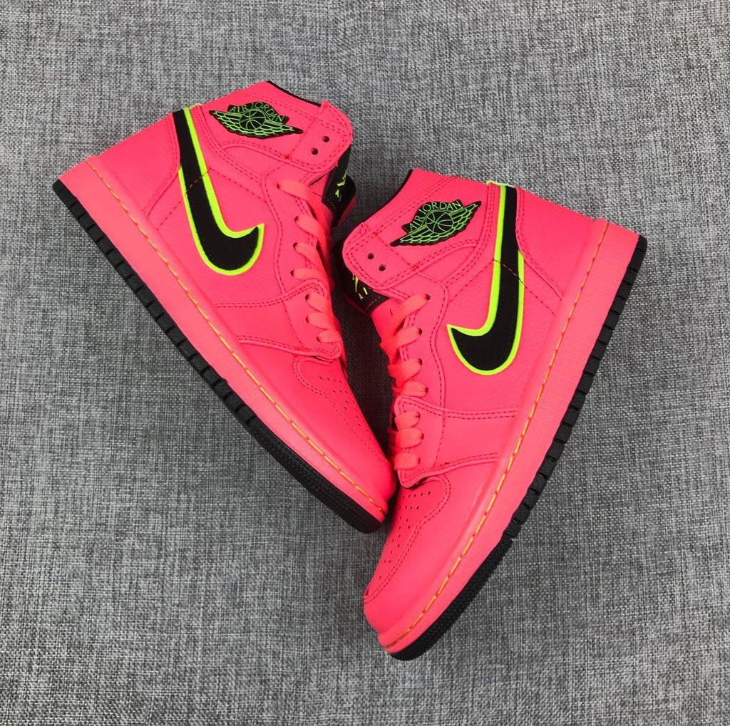Pink and Black Air Jordan 1 Mid Sneakers AQ9131-600 - product image from the listing.