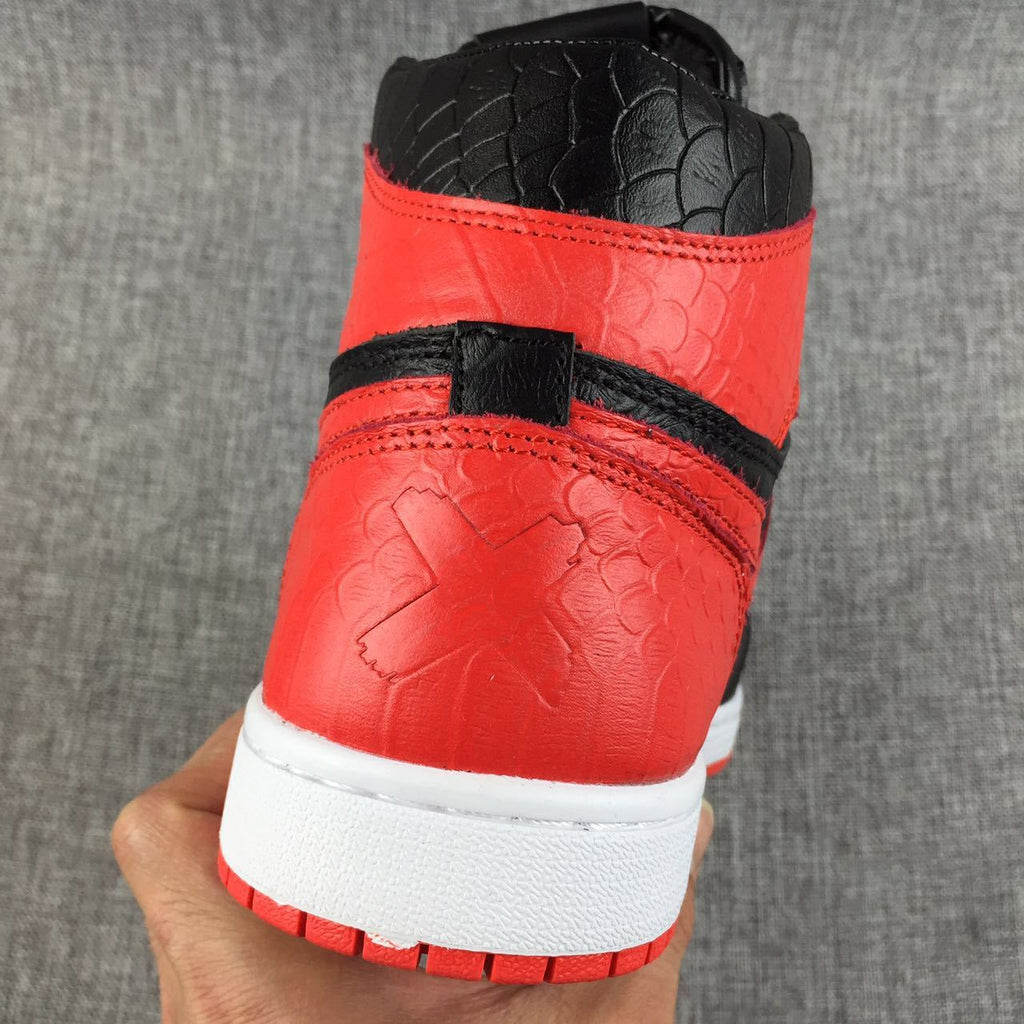 Black Red Scale-Textured Sneakers - Air Jordan 1 High - product image from the listing.