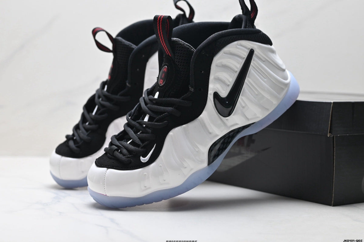 Nike Air Penny Foamposite One Sneakers in Black White Red - product image from the listing.