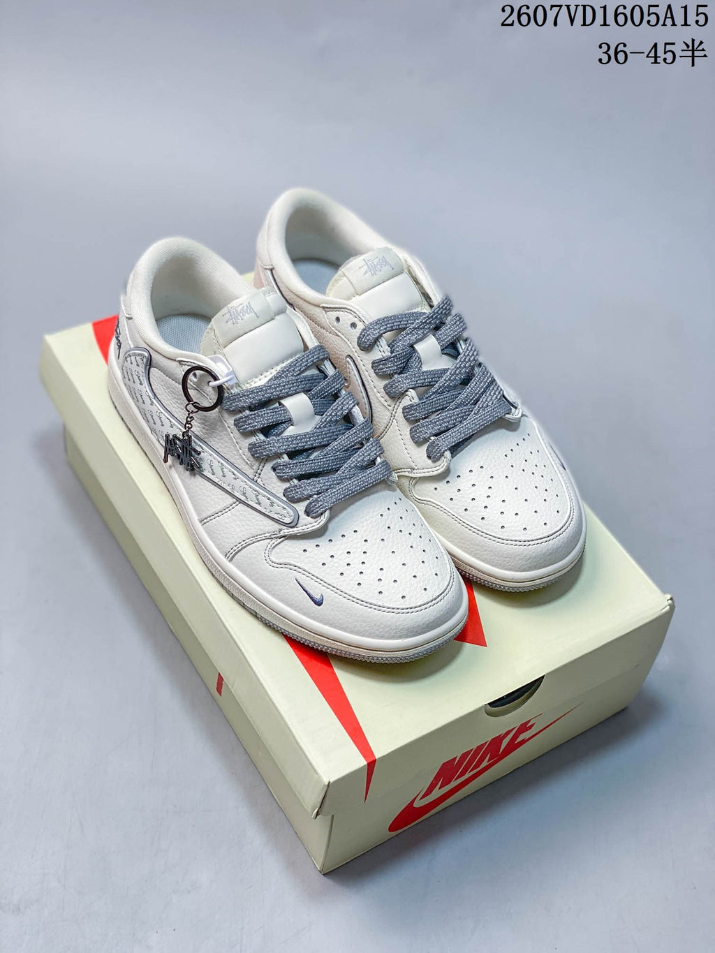 Nike SB Dunk Low LV-Pattern Sneakers in White Grey - product image from the listing.