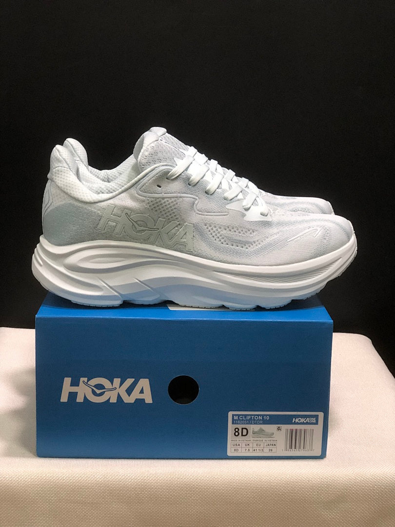 HOKA Clifton 10 Running Shoes in White - product image from the listing.