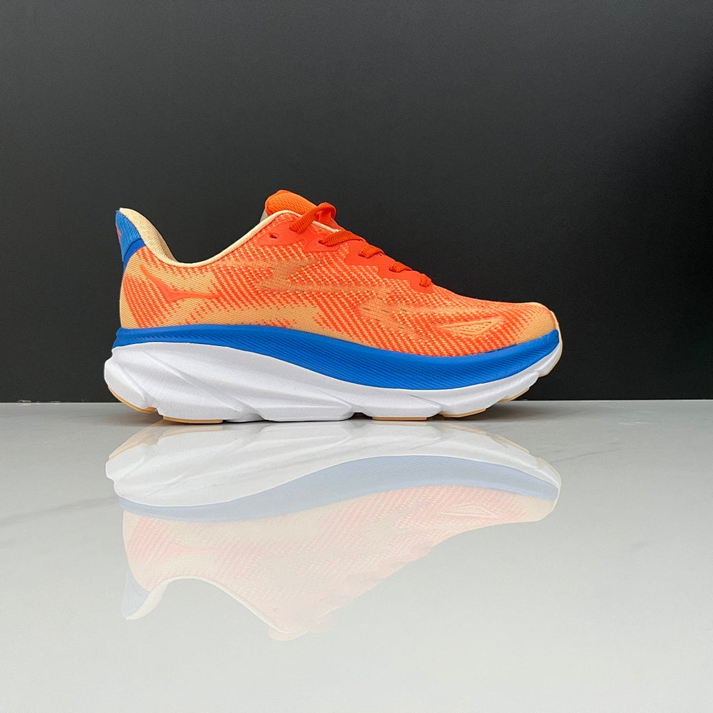 HOKA Clifton 9 Running Shoes, in Orange and Blue - product image from the listing.