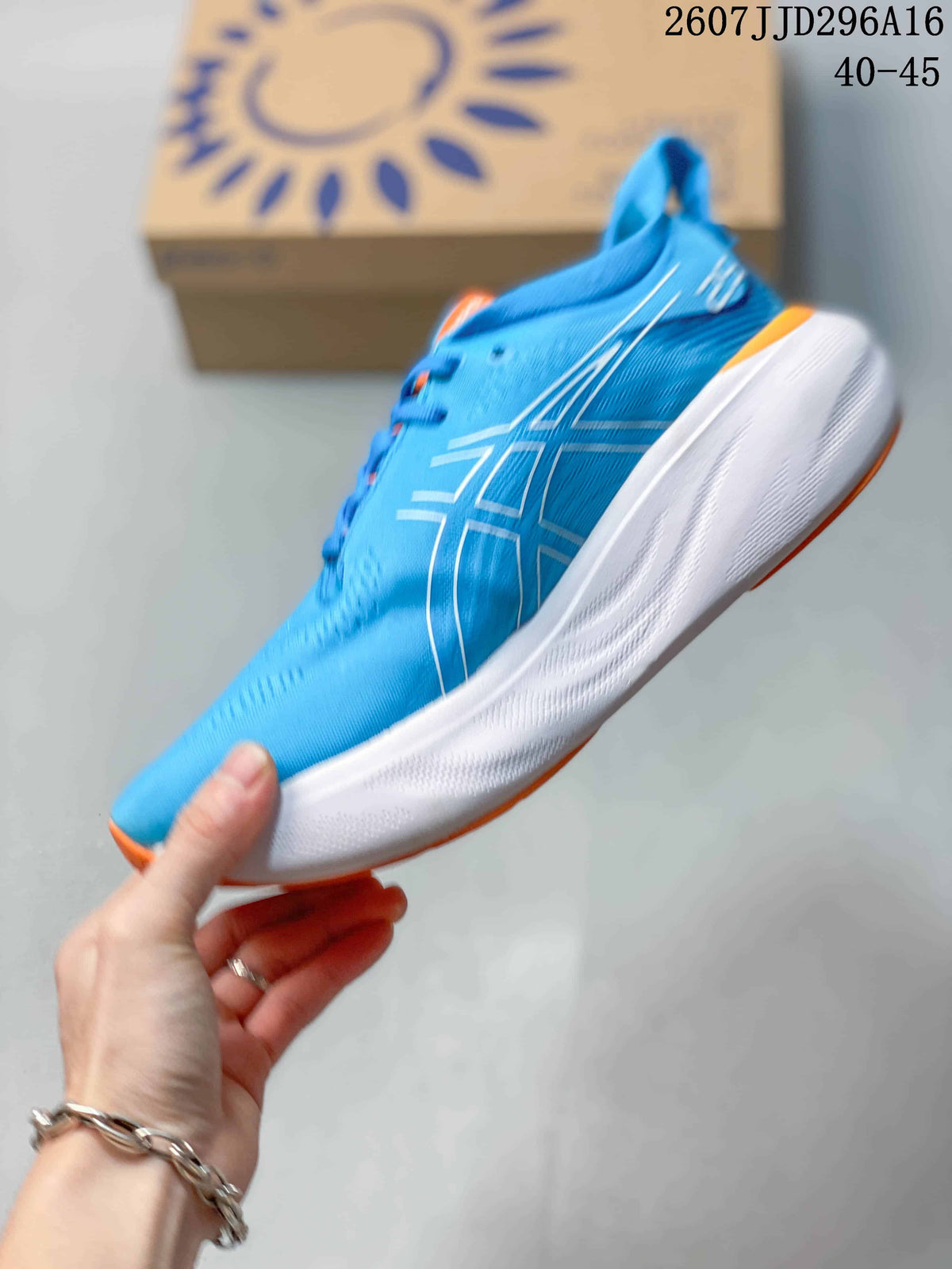 ASICS GEL-Nimbus 25 Running Shoes in Blue Orange - product image from the listing.
