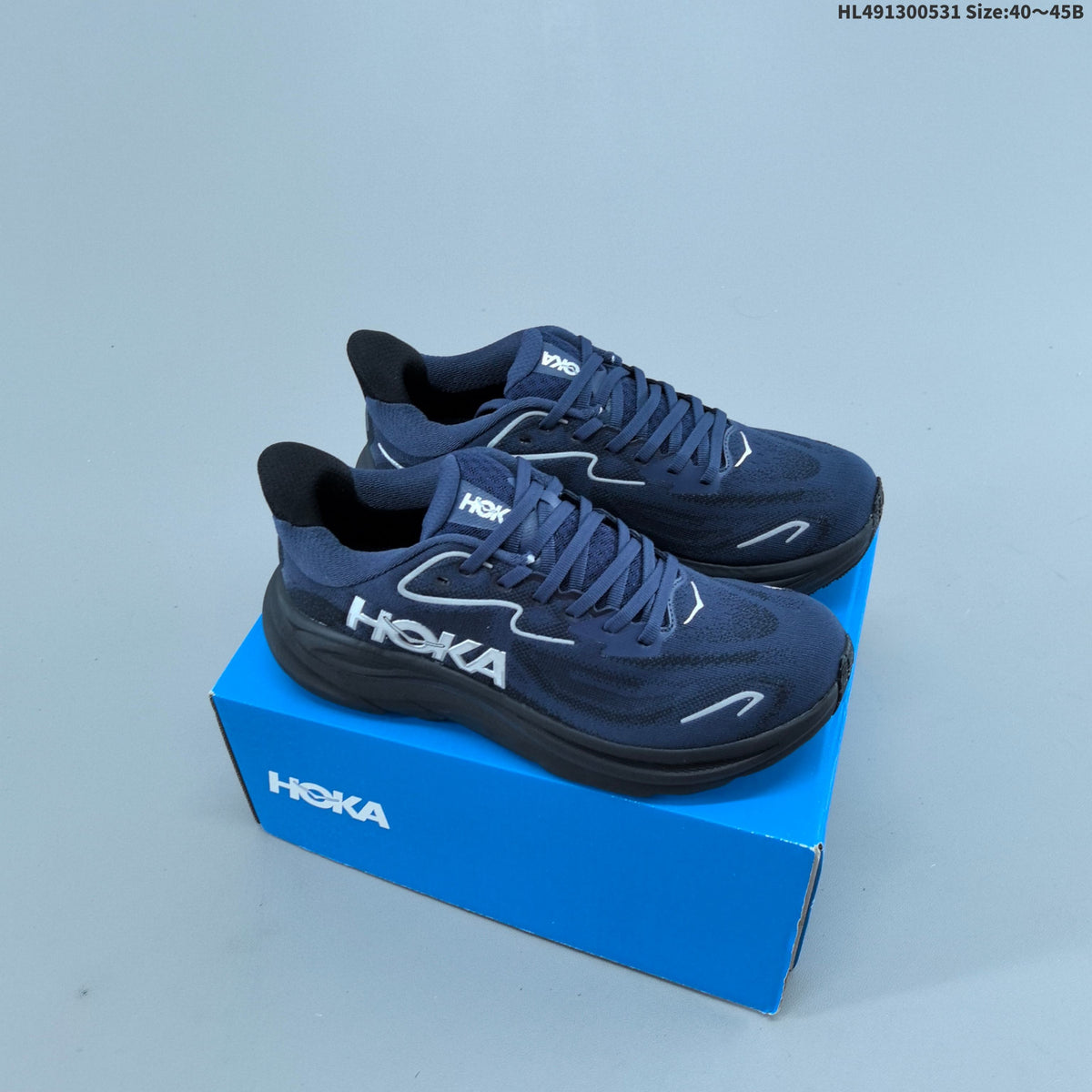 Navy and Black HOKA Clifton 10 Running Shoes - product image from the listing.
