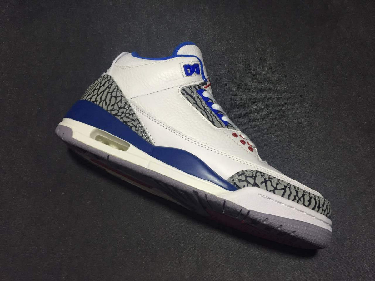 Air Jordan 3 High-Top Sneakers in White Blue - product image from the listing.