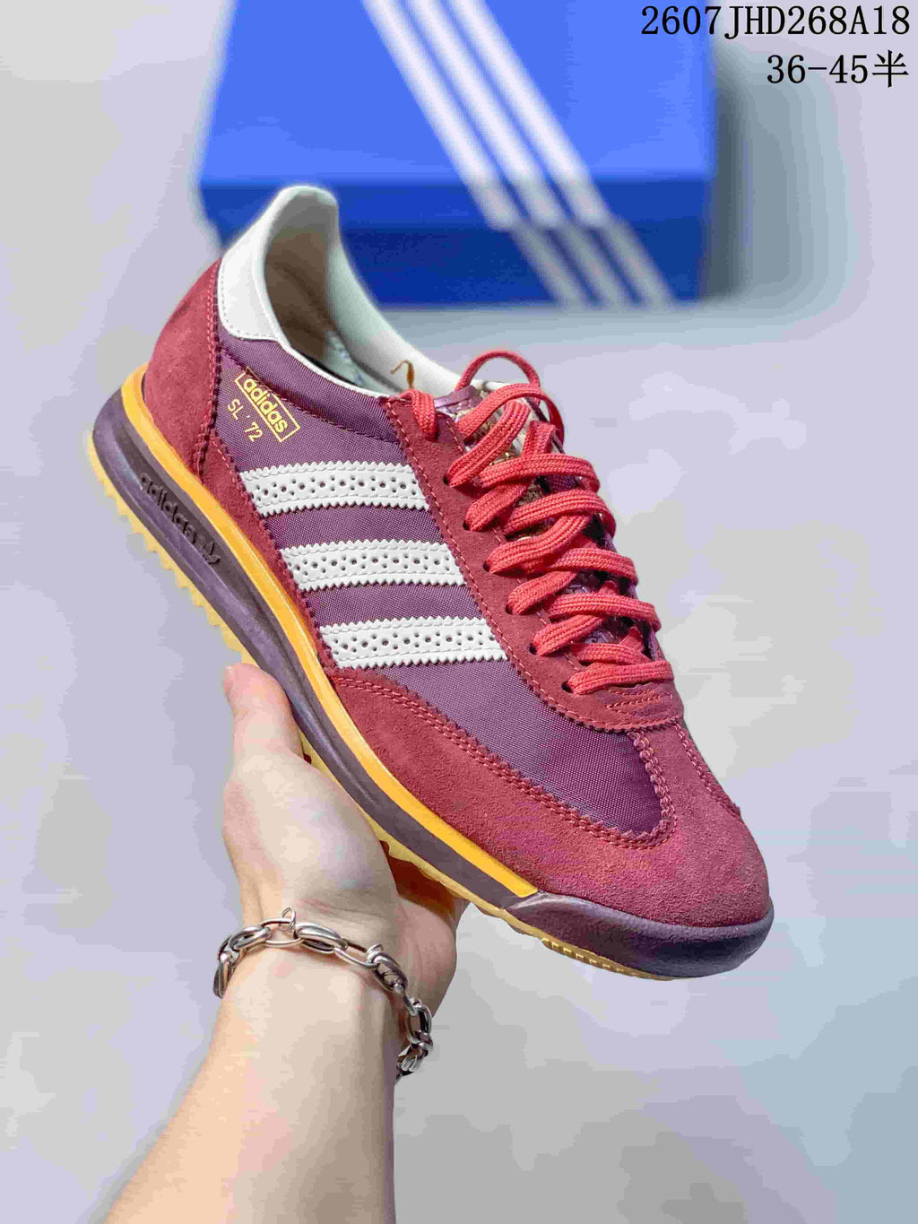 adidas SL 72 Bob Marley Sneakers in Burgundy and Navy - product image from the listing.