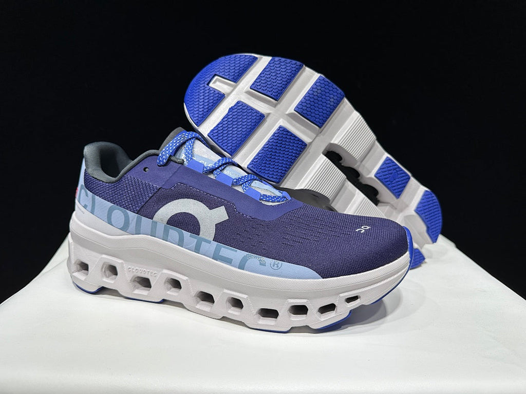 On Cloudmonster Running Shoes, in Navy and White - product image from the listing.