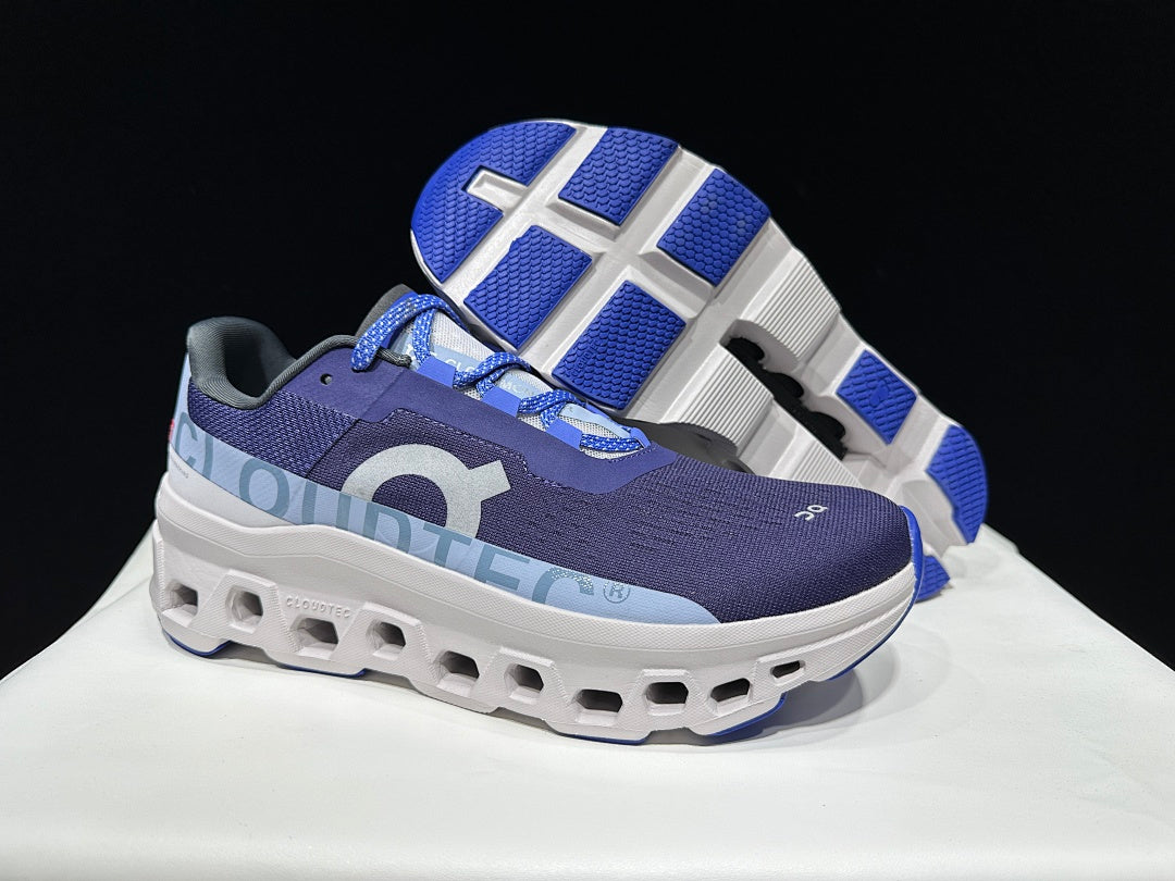 On Cloudmonster Running Shoes, in Navy and White - product image from the listing.