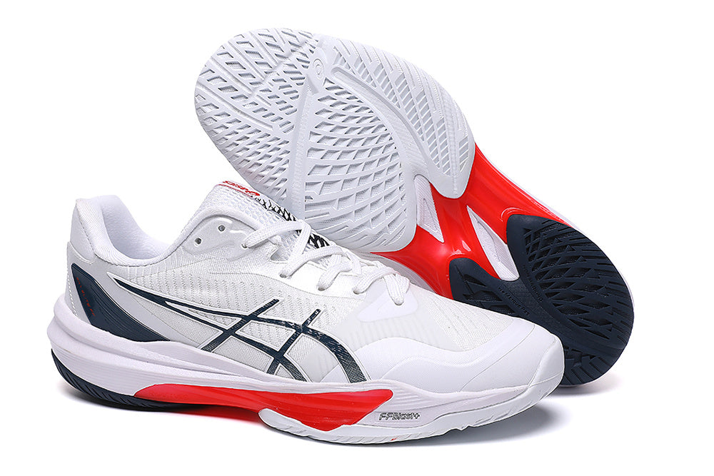 ASICS White, Navy and Red Court Trainers - product image from the listing.