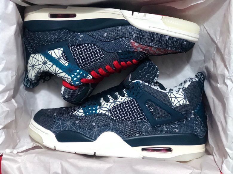 Jordan 4 Sashiko-Style Embroidered Sneakers in Navy - product image from the listing.