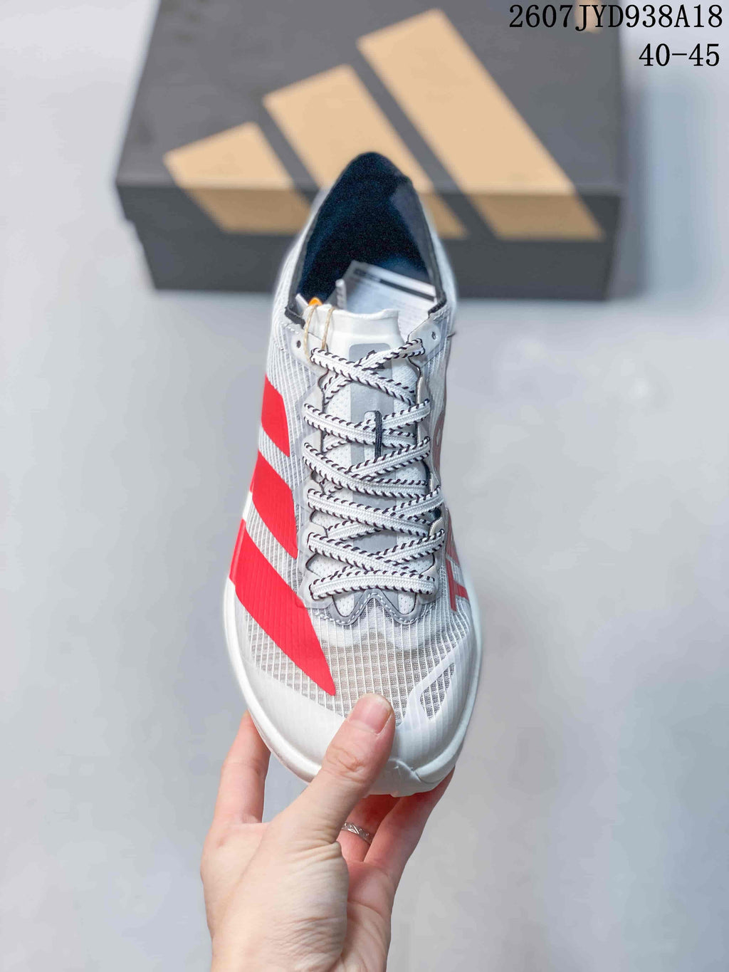 Adidas Adizero Evo SL 2 Running Shoes in White Red - product image from the listing.