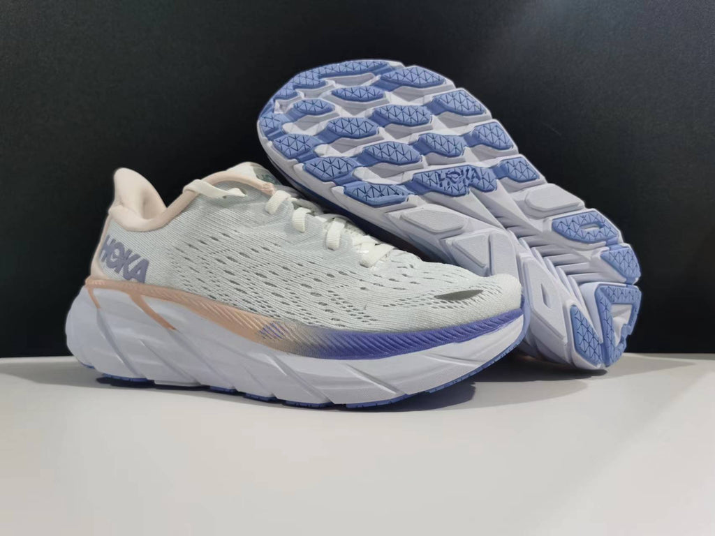 Women's HOKA White and Purple Running Sneakers - product image from the listing.