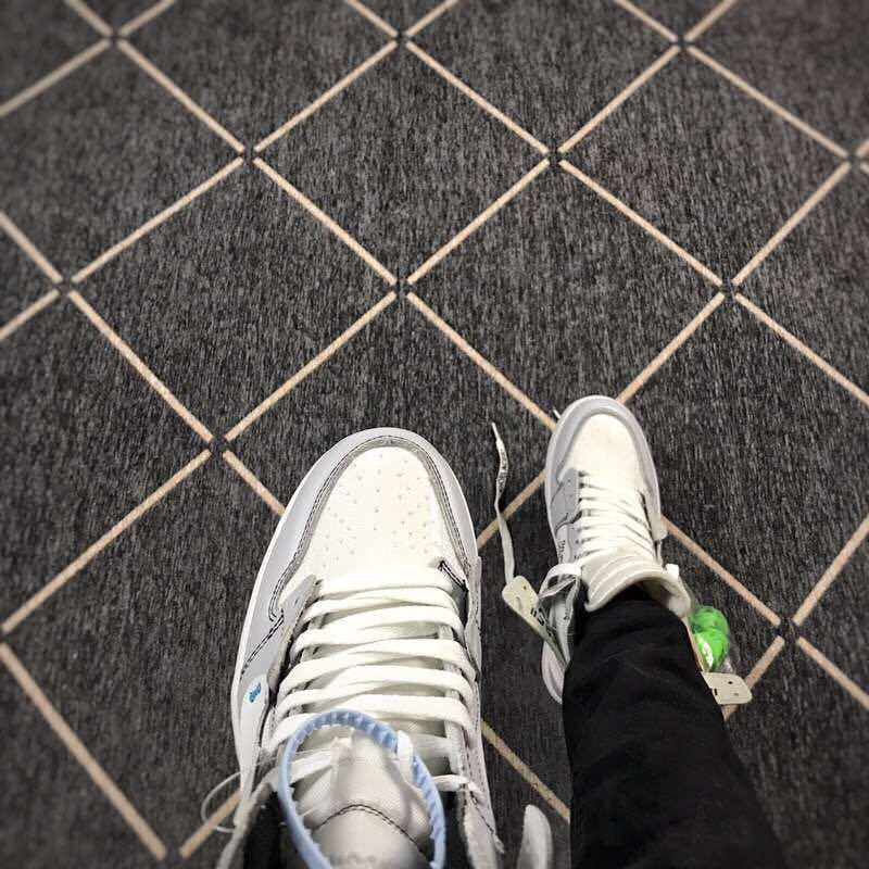 Jordan 1 High Off-White Style Sneakers in White Grey - product image from the listing.