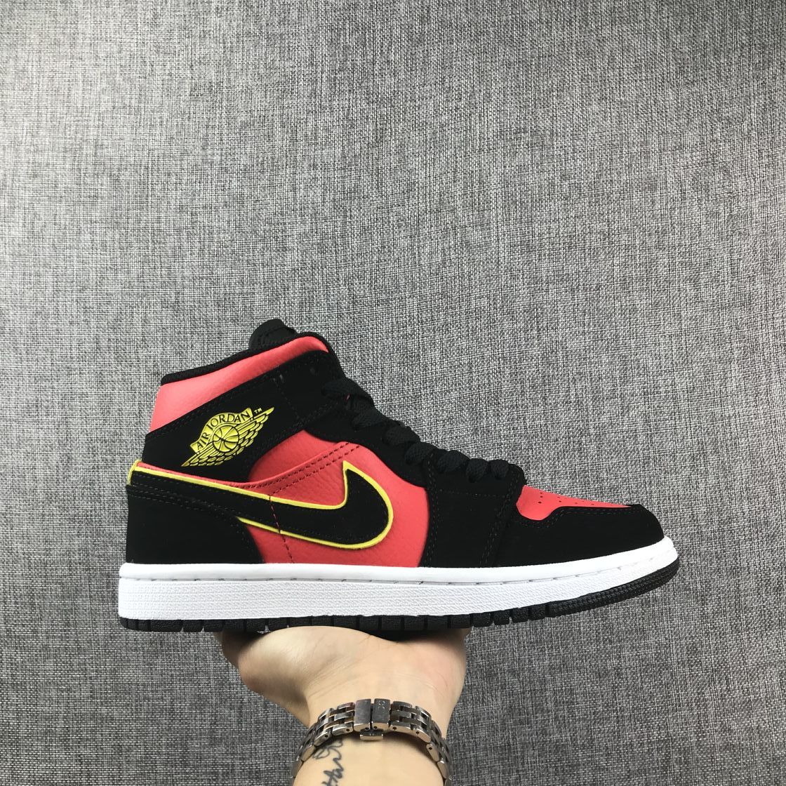 Air Jordan 1 Mid Black, Sneakers in Red and Volt - product image from the listing.