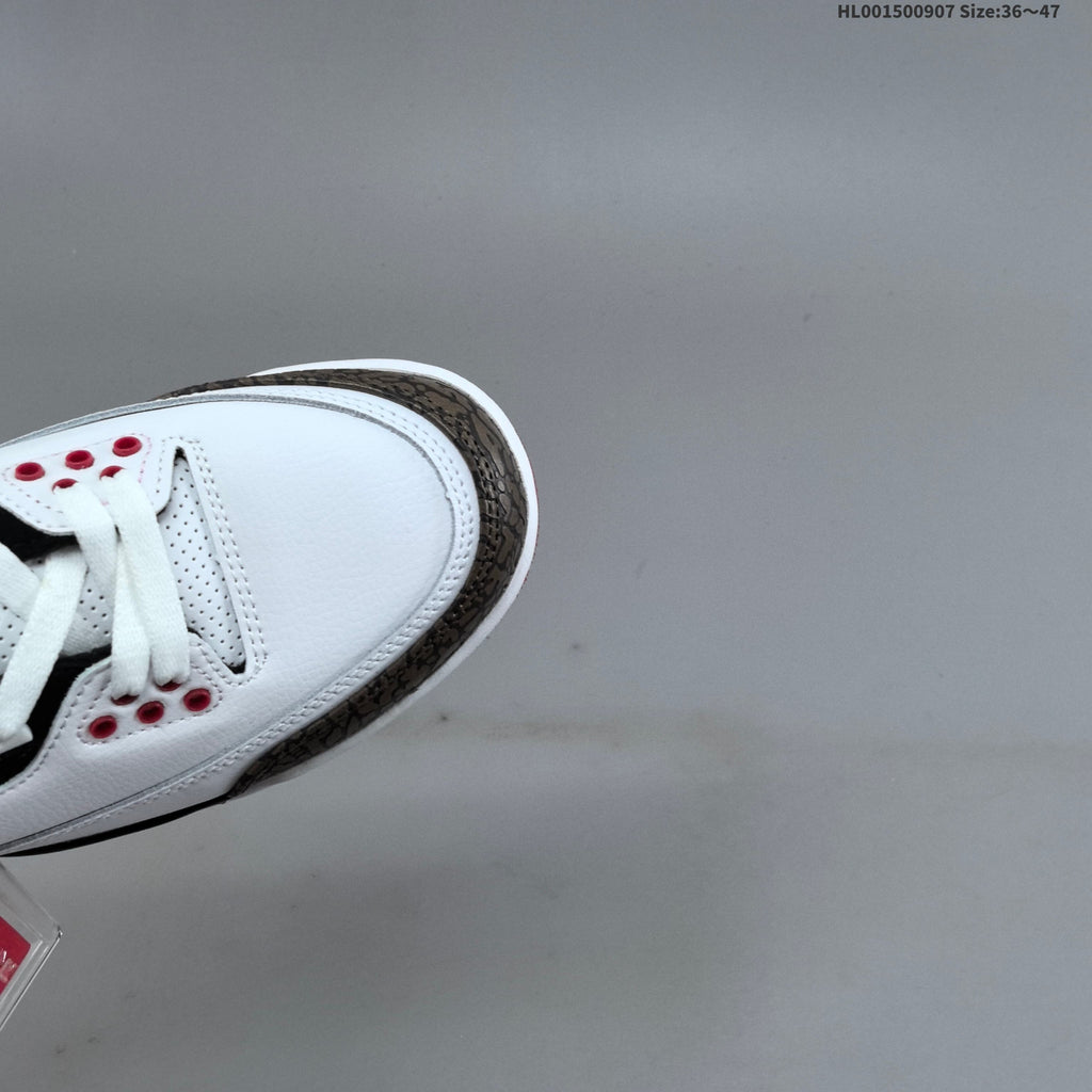 Air Jordan 3 OG World's Best Dad Sneakers in White Black Red - product image from the listing.