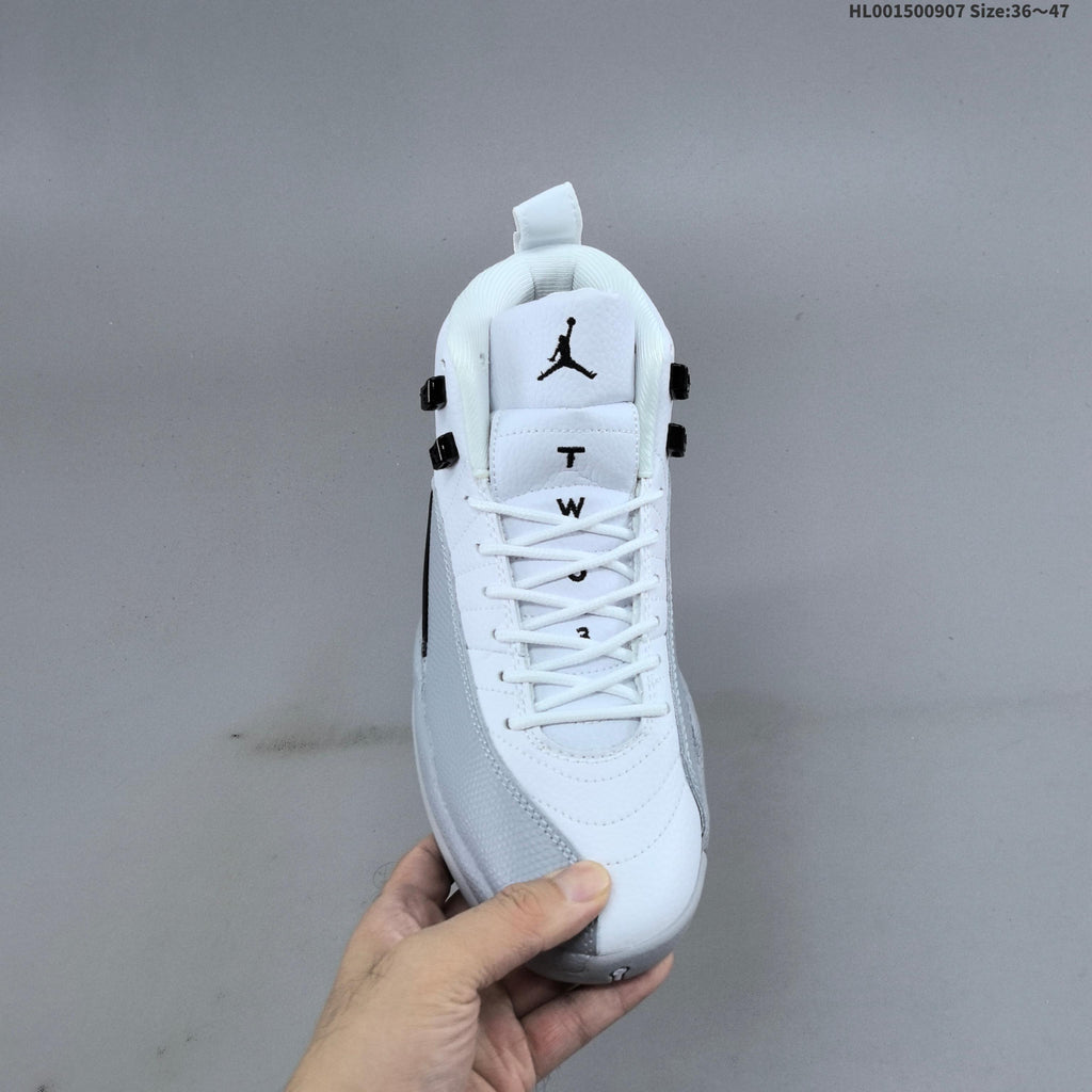 Air Jordan 12 Retro High Barons White Grey Sneakers - product image from the listing.