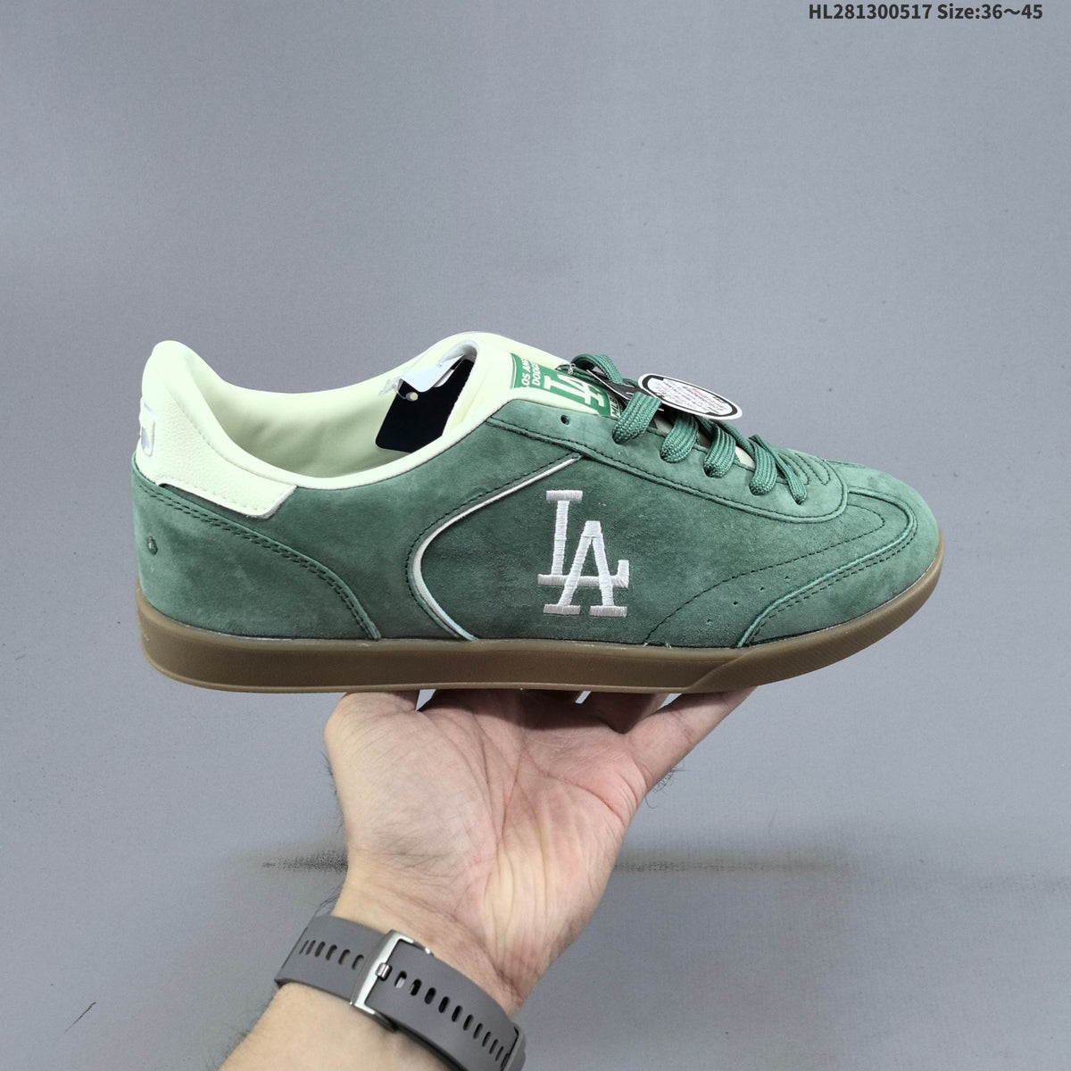 MLB Clubbie SD Low-Top Sneakers, in White and Green - product image from the listing.