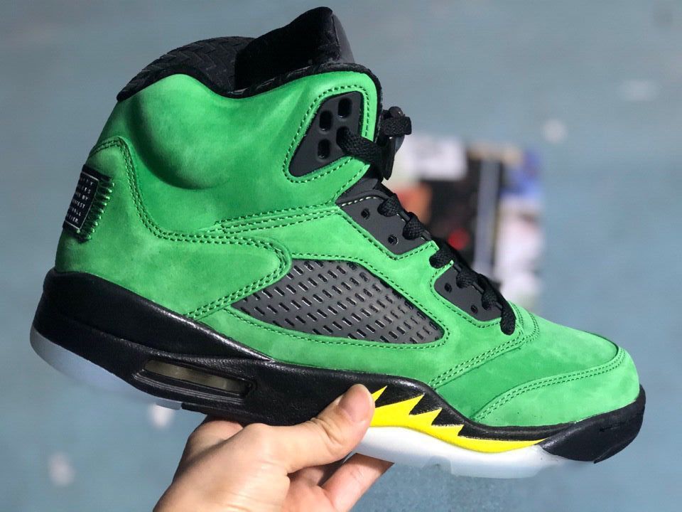Air Jordan 5 Green Black Yellow Sneakers CK6631-307 - product image from the listing.